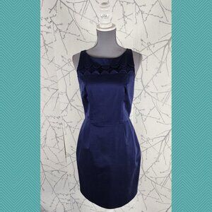 Club Monaco Navy Scalloped Lace Cutout Midi Sheath Dress